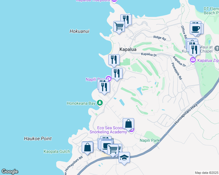 map of restaurants, bars, coffee shops, grocery stores, and more near 12 Hui in Lahaina