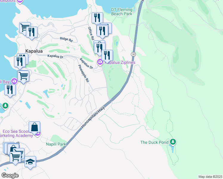 map of restaurants, bars, coffee shops, grocery stores, and more near 1000 Office Road in Lahaina