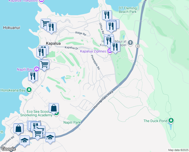 map of restaurants, bars, coffee shops, grocery stores, and more near 308 Cook Pine Drive in Lahaina