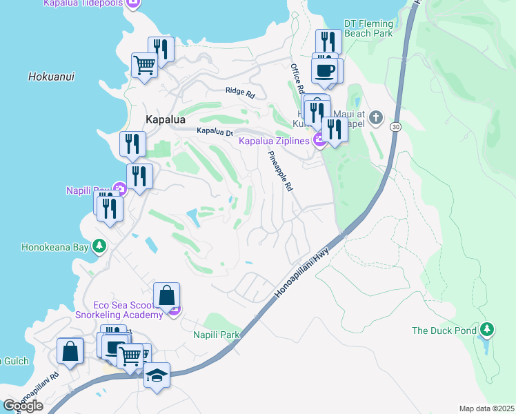 map of restaurants, bars, coffee shops, grocery stores, and more near 704 Fairway Drive in Lahaina