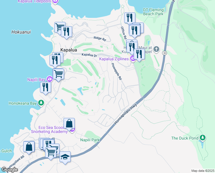 map of restaurants, bars, coffee shops, grocery stores, and more near 704 Fairway Drive in Lahaina