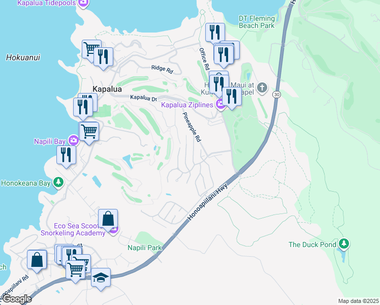 map of restaurants, bars, coffee shops, grocery stores, and more near 310 Cook Pine Drive in Lahaina