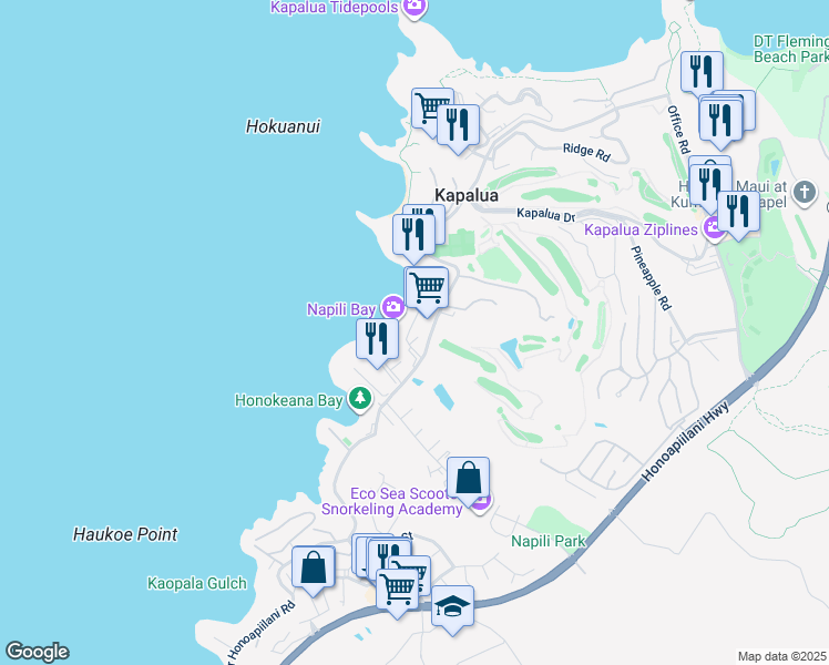 map of restaurants, bars, coffee shops, grocery stores, and more near 46 Hui Drive in Lahaina