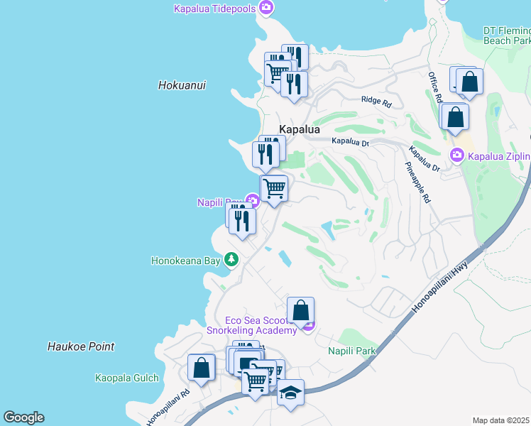 map of restaurants, bars, coffee shops, grocery stores, and more near 12 Hui in Lahaina