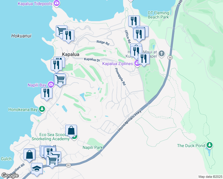 map of restaurants, bars, coffee shops, grocery stores, and more near 704 Fairway Drive in Lahaina