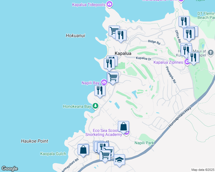 map of restaurants, bars, coffee shops, grocery stores, and more near 53 Hui Drive in Lahaina