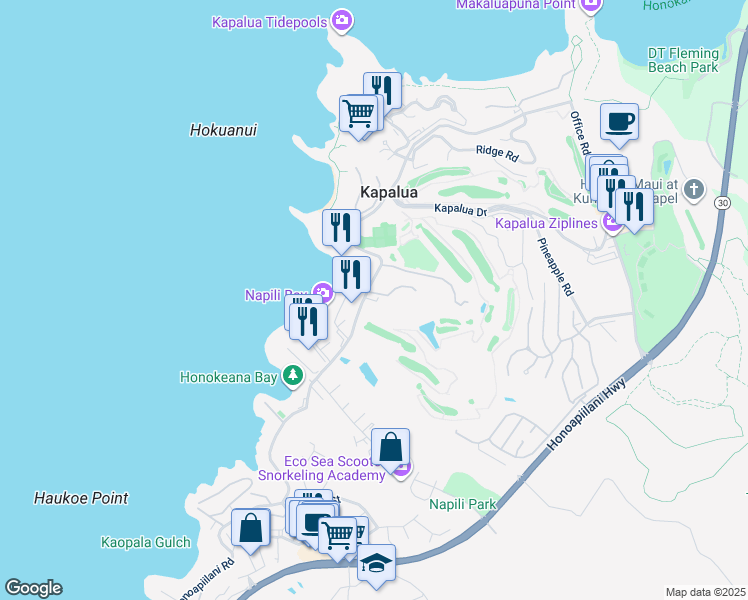map of restaurants, bars, coffee shops, grocery stores, and more near 5432 Lower Honoapiilani Road in Lahaina