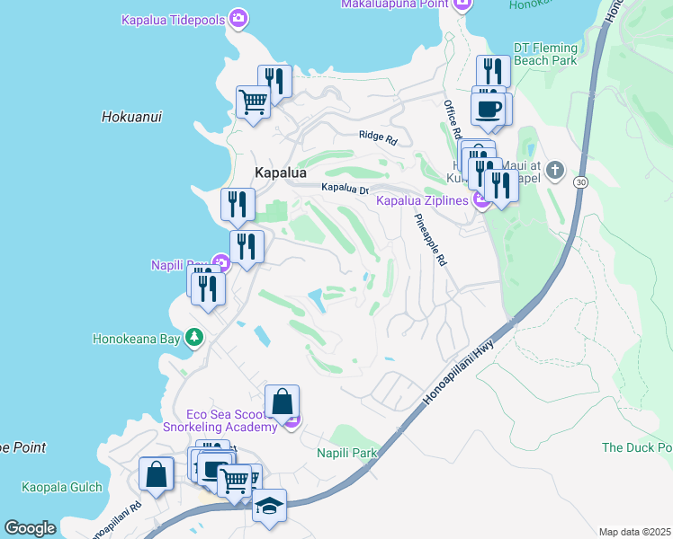 map of restaurants, bars, coffee shops, grocery stores, and more near 5510 Lower Honoapiilani Road in Lahaina