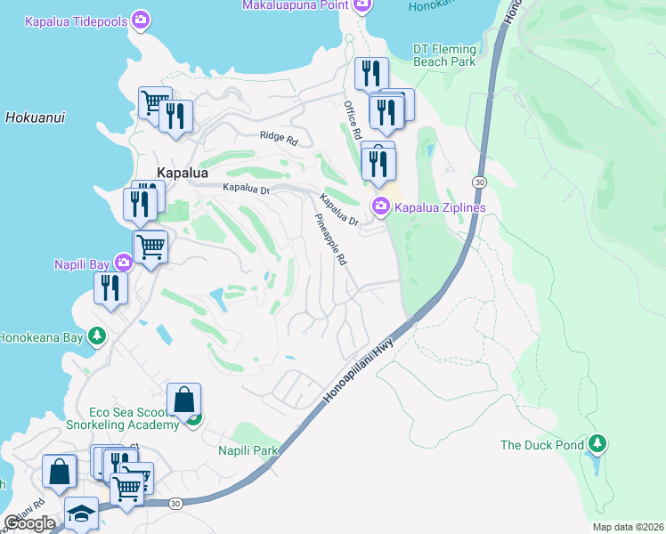 map of restaurants, bars, coffee shops, grocery stores, and more near 342 Cook Pine Drive in Lahaina