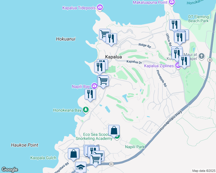 map of restaurants, bars, coffee shops, grocery stores, and more near 5432 Lower Honoapiilani Road in Lahaina