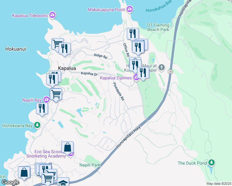 map of restaurants, bars, coffee shops, grocery stores, and more near 328 Cook Pine Drive in Lahaina