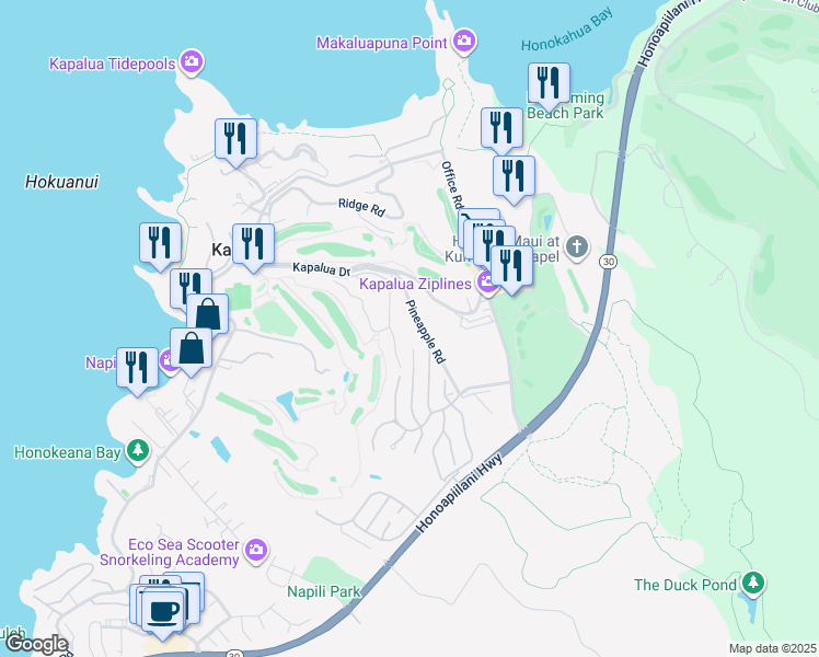 map of restaurants, bars, coffee shops, grocery stores, and more near 330 Cook Pine Drive in Lahaina