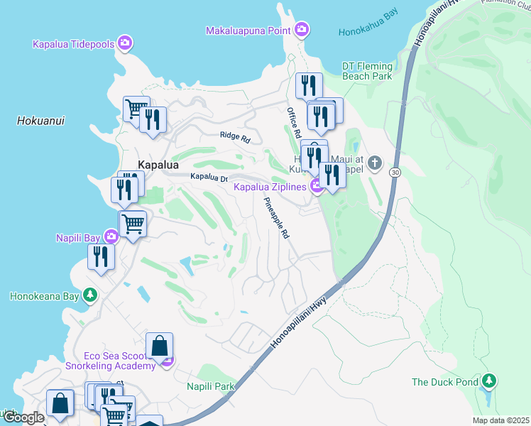 map of restaurants, bars, coffee shops, grocery stores, and more near 334 Cook Pine Drive in Lahaina