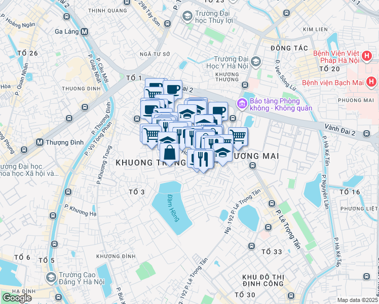 map of restaurants, bars, coffee shops, grocery stores, and more near 160 Hoàng Văn Thái in Thanh Xuân