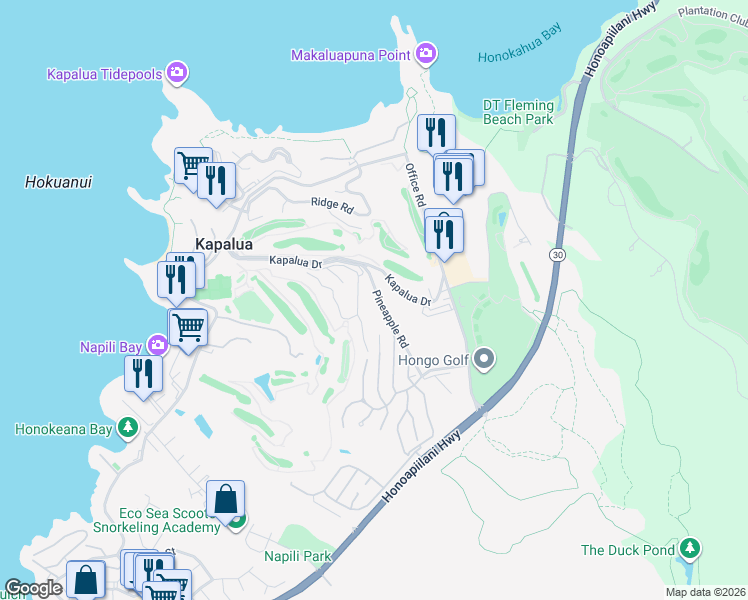 map of restaurants, bars, coffee shops, grocery stores, and more near 342 Cook Pine Drive in Lahaina