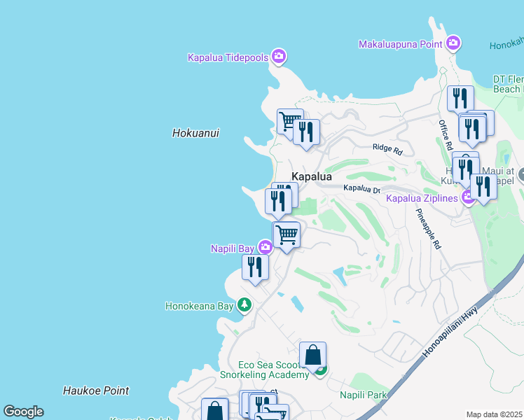 map of restaurants, bars, coffee shops, grocery stores, and more near 39 Kapalua Place in Lahaina