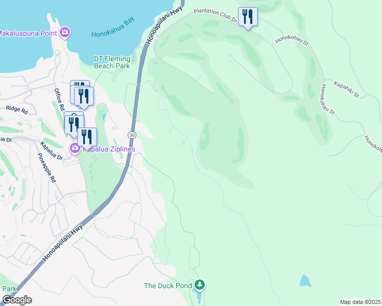 map of restaurants, bars, coffee shops, grocery stores, and more near 600 Mahana Ridge Street in Lahaina