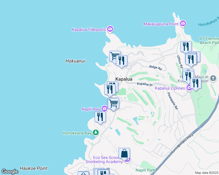 map of restaurants, bars, coffee shops, grocery stores, and more near 16 Coconut Grove Lane in Lahaina