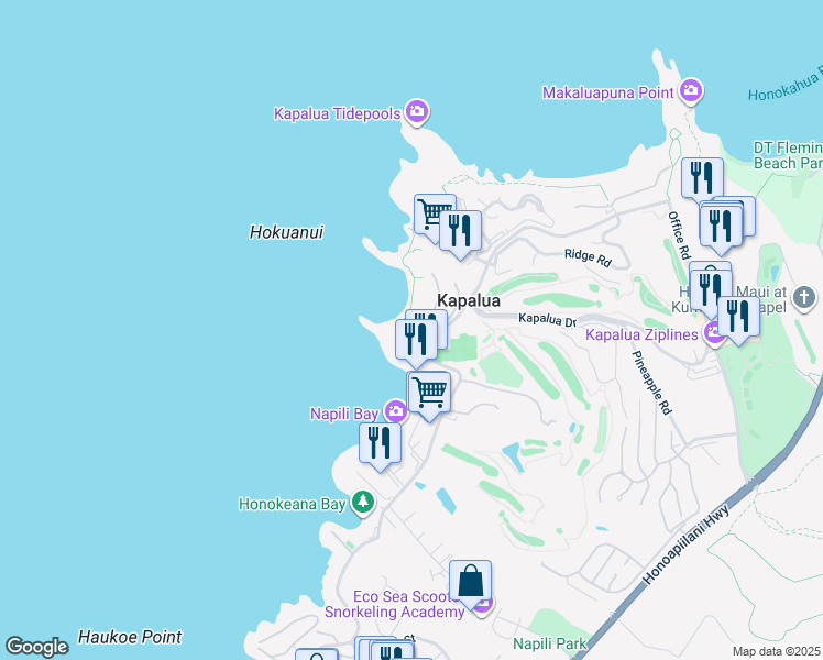 map of restaurants, bars, coffee shops, grocery stores, and more near 15 Coconut Grove Lane in Lahaina