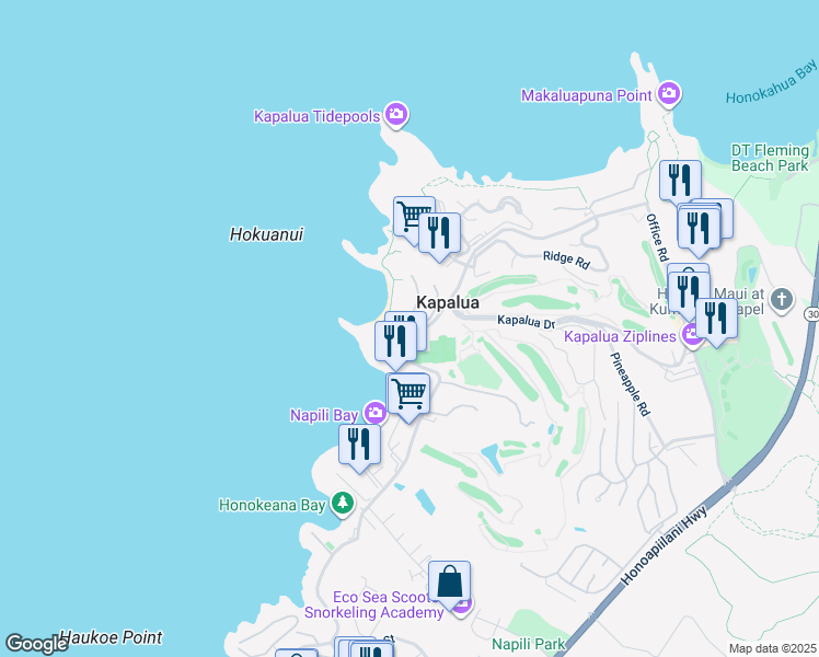 map of restaurants, bars, coffee shops, grocery stores, and more near 15 Coconut Grove Lane in Lahaina