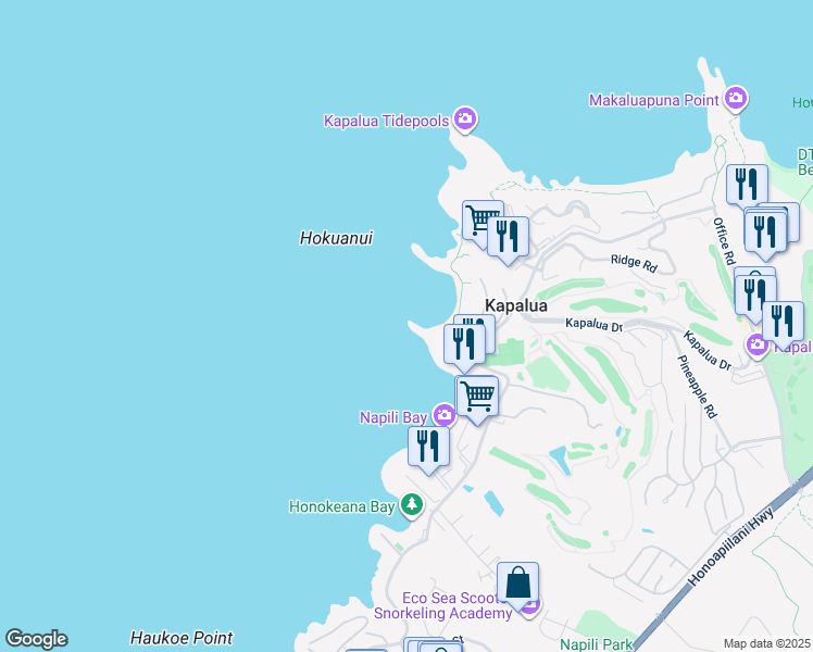 map of restaurants, bars, coffee shops, grocery stores, and more near 49 Kapalua Place in Lahaina