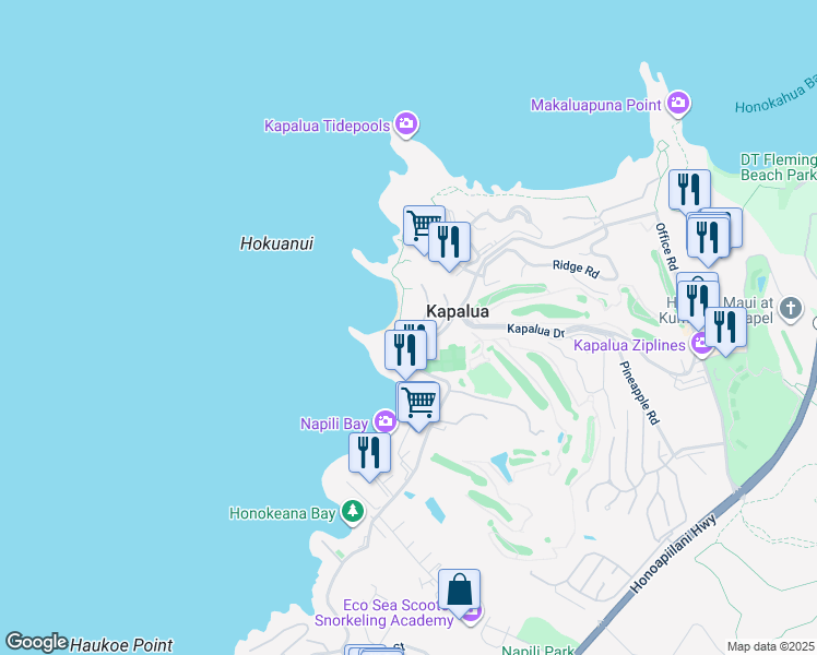 map of restaurants, bars, coffee shops, grocery stores, and more near 22 Coconut Grove Lane in Lahaina