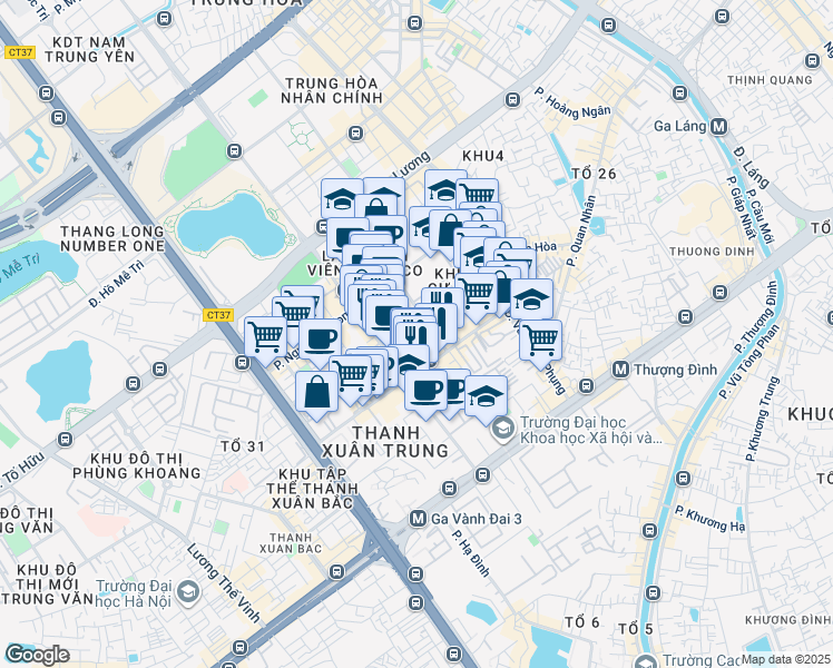 map of restaurants, bars, coffee shops, grocery stores, and more near 143 Nguyễn Tuân in Thanh Xuân