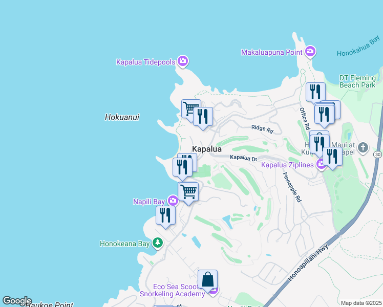 map of restaurants, bars, coffee shops, grocery stores, and more near 32 Coconut Grove Lane in Lahaina