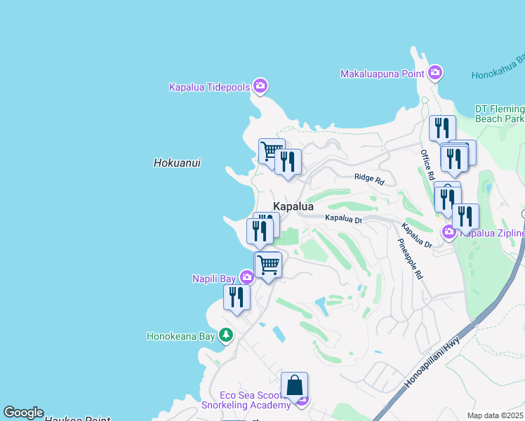 map of restaurants, bars, coffee shops, grocery stores, and more near 24 Coconut Grove Lane in Lahaina