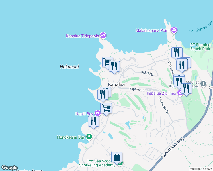 map of restaurants, bars, coffee shops, grocery stores, and more near in Kapalua