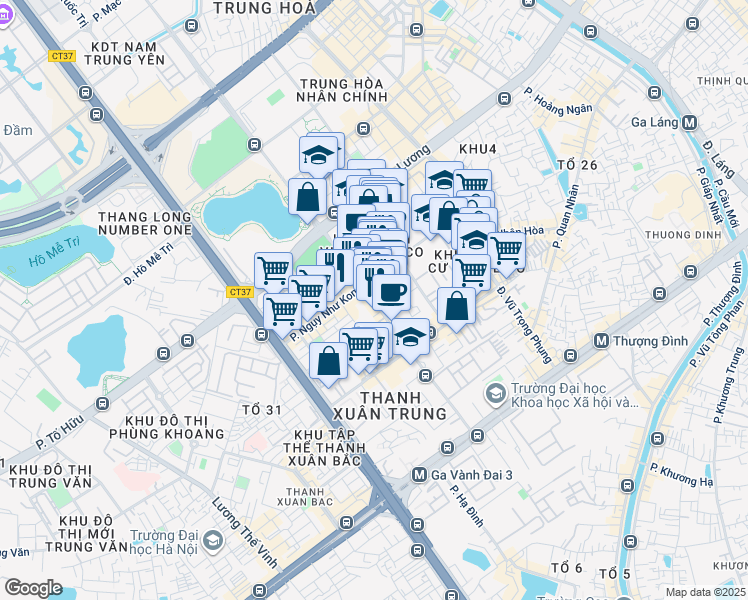 map of restaurants, bars, coffee shops, grocery stores, and more near 88 Phố Ngụy Như Kon Tum in Thanh Xuân