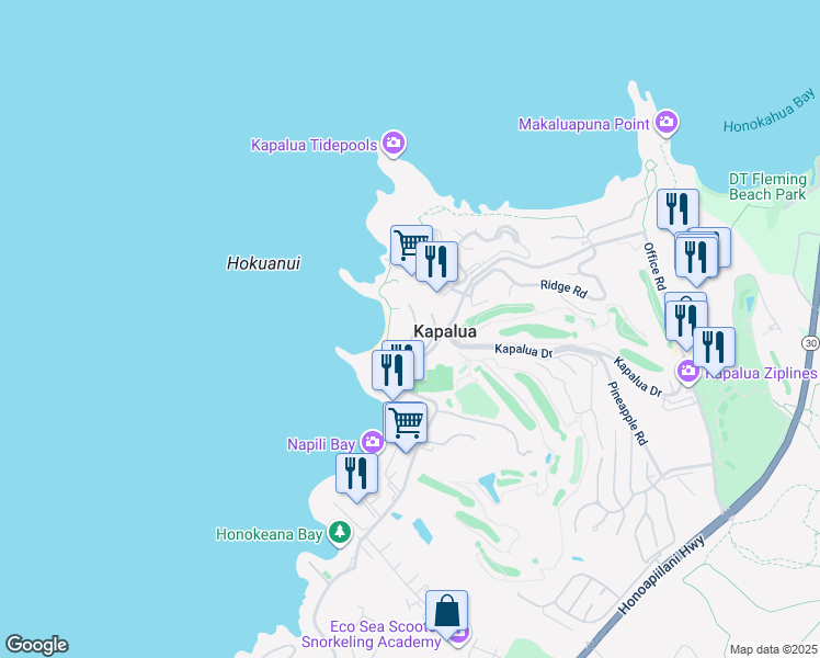 map of restaurants, bars, coffee shops, grocery stores, and more near 32 Coconut Grove Lane in Lahaina