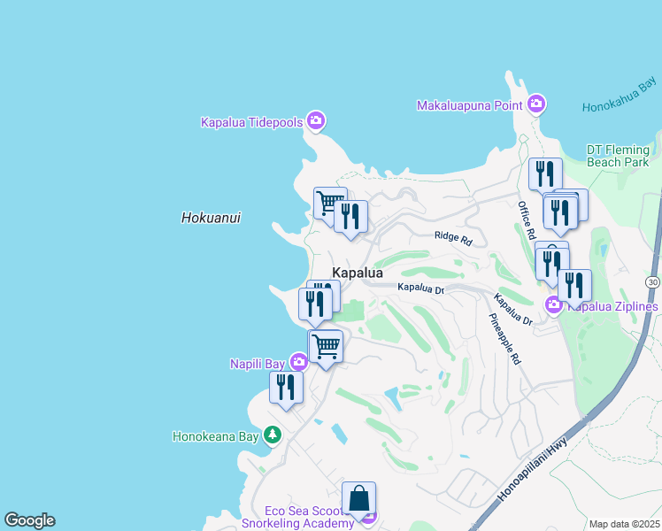 map of restaurants, bars, coffee shops, grocery stores, and more near 32 Coconut Grove Lane in Lahaina