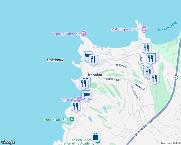 map of restaurants, bars, coffee shops, grocery stores, and more near 2 Coconut Grove Lane in Lahaina
