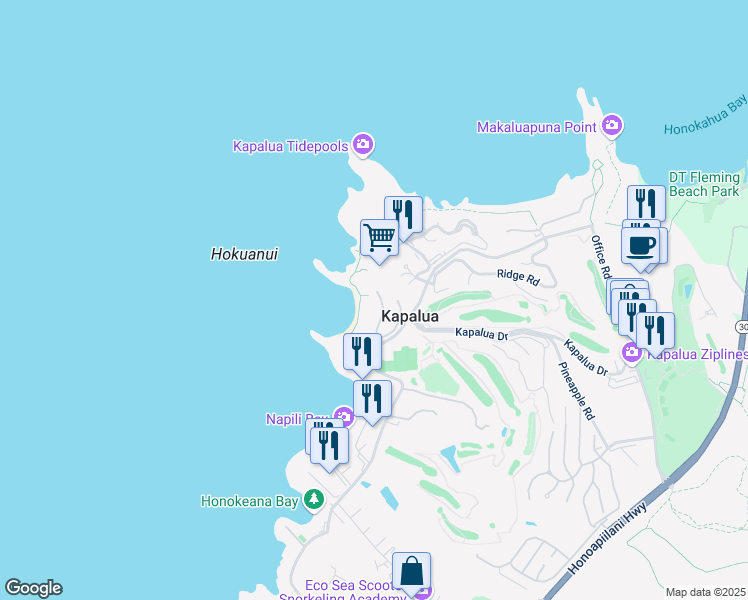 map of restaurants, bars, coffee shops, grocery stores, and more near 32 Coconut Grove Lane in Lahaina