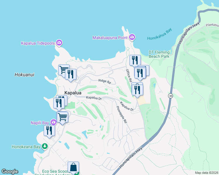 map of restaurants, bars, coffee shops, grocery stores, and more near in Kapalua