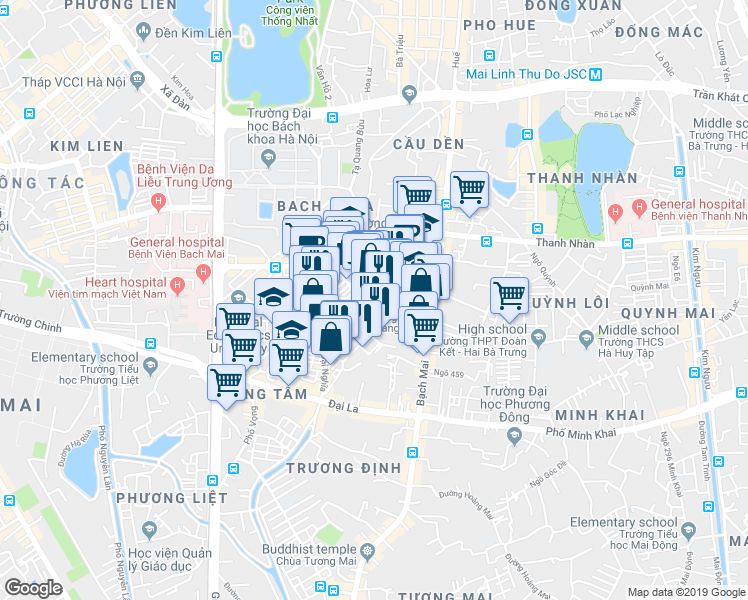 map of restaurants, bars, coffee shops, grocery stores, and more near K6B - Bách Khoa in Hai Bà Trưng