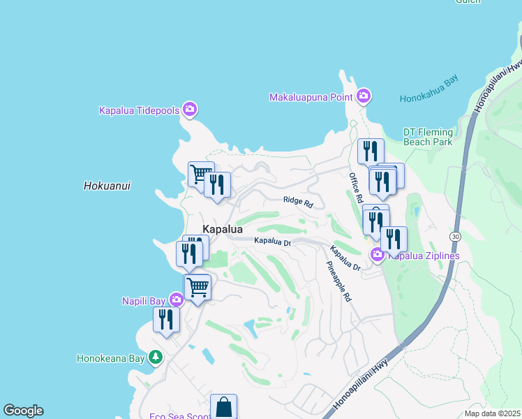 map of restaurants, bars, coffee shops, grocery stores, and more near 516 Ridge Rd in Lahaina