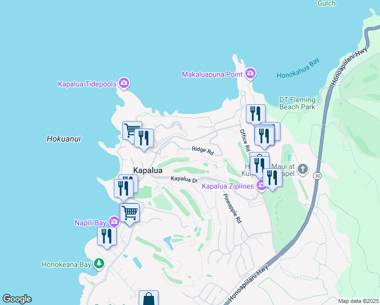 map of restaurants, bars, coffee shops, grocery stores, and more near 100 Ridge Road in Lahaina