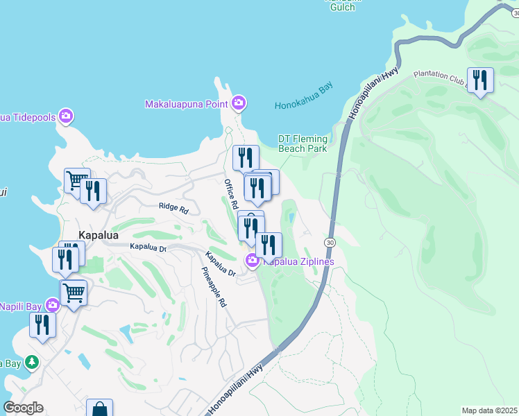 map of restaurants, bars, coffee shops, grocery stores, and more near 1000 Office Road in Lahaina