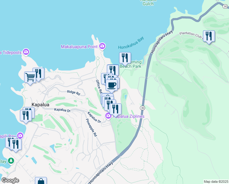 map of restaurants, bars, coffee shops, grocery stores, and more near 1000 Office Road in Lahaina