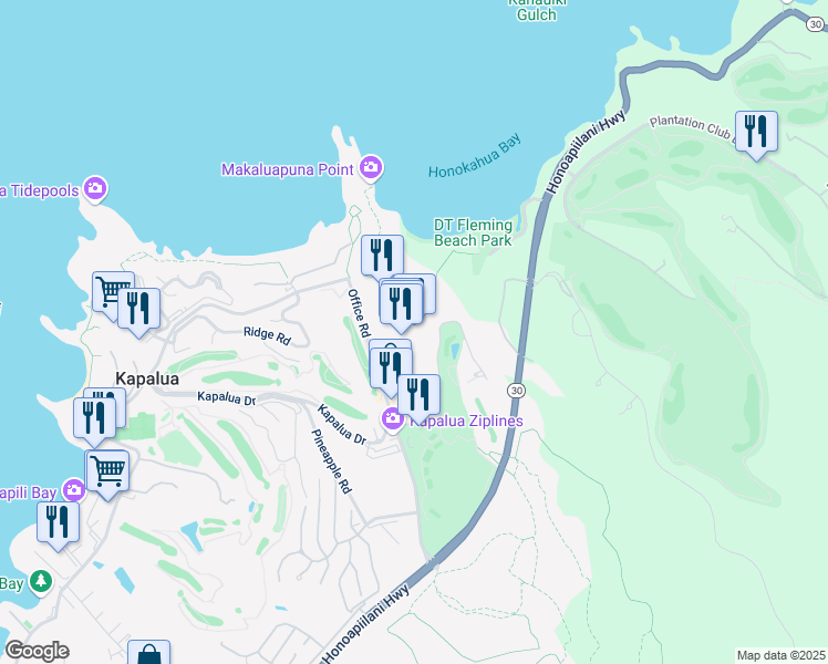 map of restaurants, bars, coffee shops, grocery stores, and more near 1000 Office Road in Lahaina