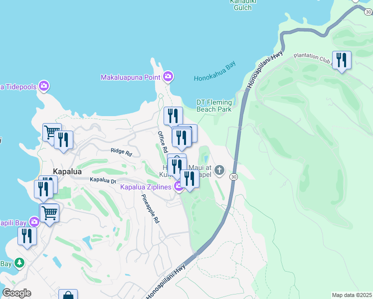 map of restaurants, bars, coffee shops, grocery stores, and more near 1000 Office Road in Lahaina