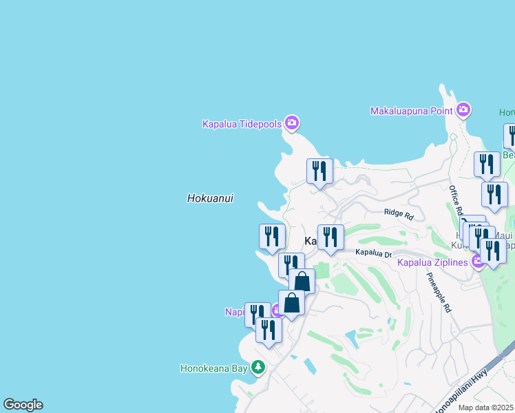 map of restaurants, bars, coffee shops, grocery stores, and more near 5900 Lower Honoapiilani Road in Lahaina