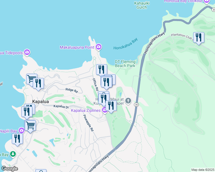 map of restaurants, bars, coffee shops, grocery stores, and more near 1000 Office Road in Lahaina