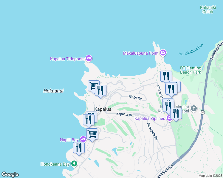map of restaurants, bars, coffee shops, grocery stores, and more near 1 Bay Drive in Lahaina