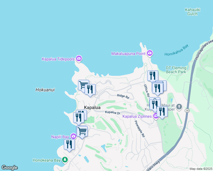 map of restaurants, bars, coffee shops, grocery stores, and more near 502-598 Bay Drive in Lahaina