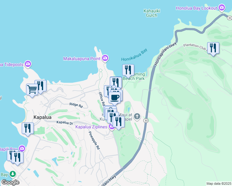 map of restaurants, bars, coffee shops, grocery stores, and more near 1 Ritz Carlton Drive in Lahaina