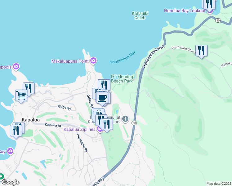 map of restaurants, bars, coffee shops, grocery stores, and more near 1 Ritz Carlton Drive in Lahaina