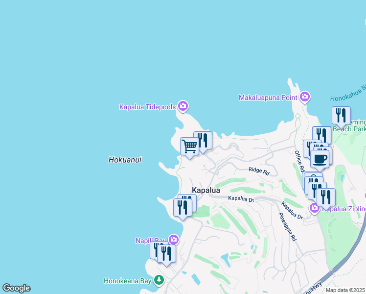 map of restaurants, bars, coffee shops, grocery stores, and more near 9 Bay Drive in Lahaina